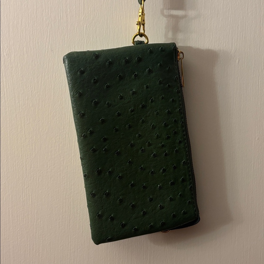 Green Ostrich Pattern Wristlet